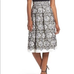 Eliza J Pleated Floral Cutout Appliqué Skirt